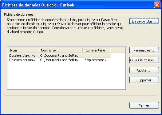 Fichiers de données Outlook